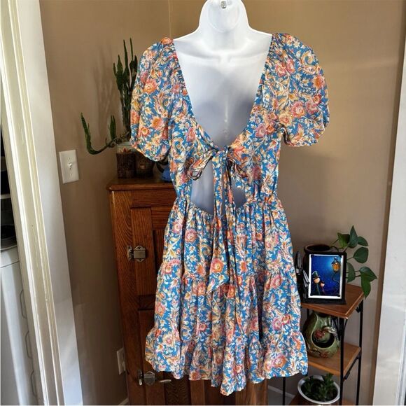 NWOT 1. STATE Anthropologie Women's Fairycore Milkmaid Short Sleeve Dress Sz M - Picture 2 of 7